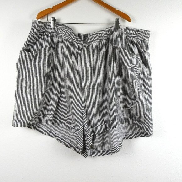 Old Navy Linen Blend Shorts Women's Plus Size 4X White Gray Stripe Elastic Waist - Picture 1 of 8